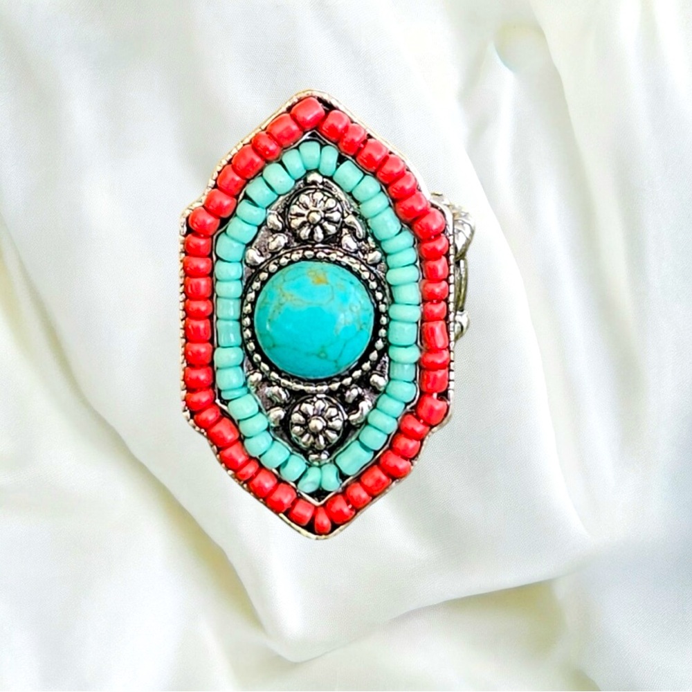 Nepali Style Turquoise Beaded Stretch Ring